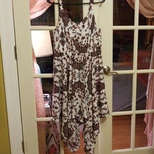 Handkerchief asymmetrical hem smocked dress L